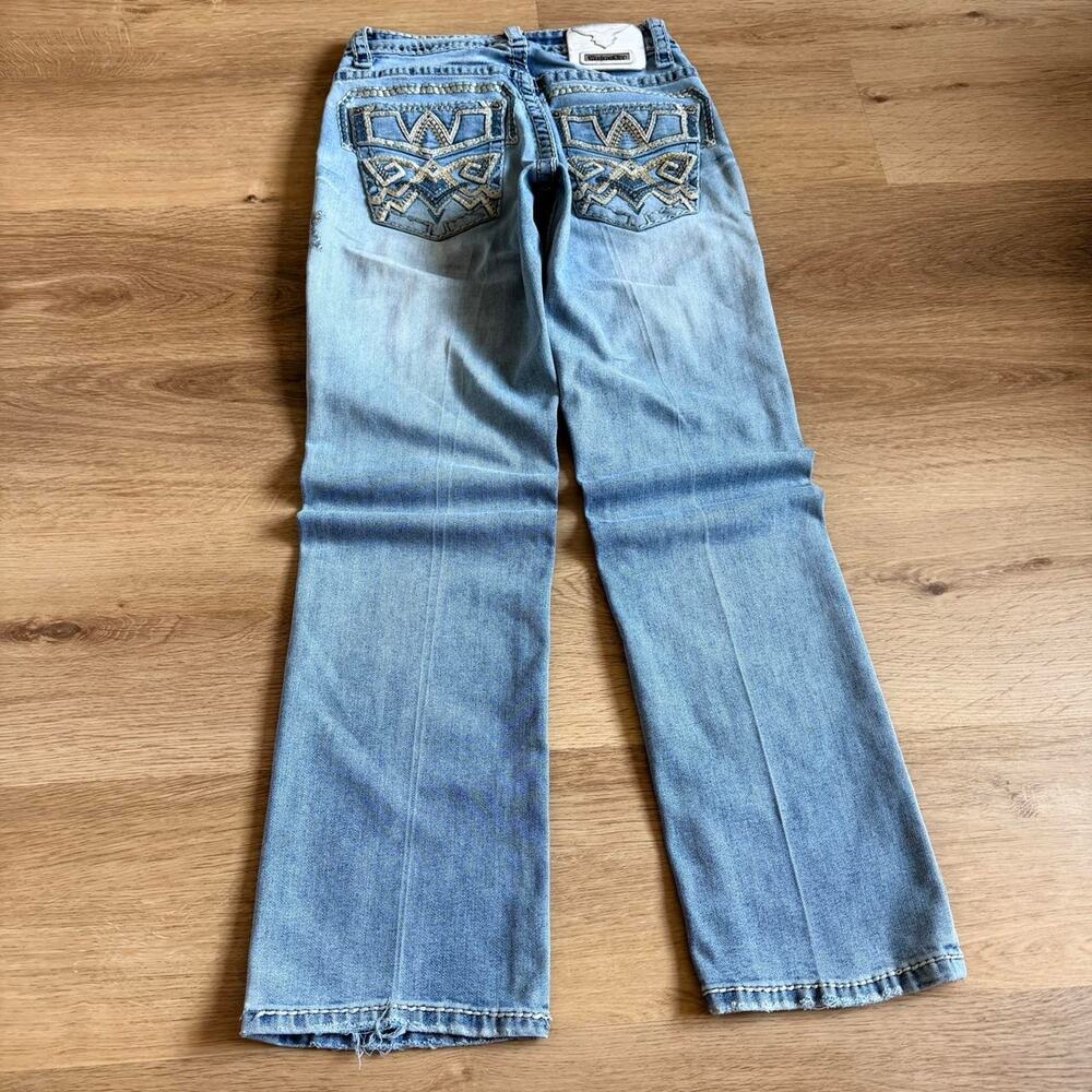 Western Blue Vintage Embroidered Y2K Denim Jeans Women's 28x30 Embellished Wash